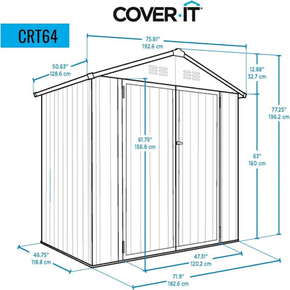 6x4 Metal Outdoor Galvanized Steel Storage Shed with Swinging Double Lockable Doors for Backyard or Patio Storage of Bikes