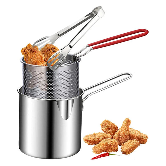 Frying Pan Set Japanese Deep Oil-saving Fryer 304 Stainless Steel High Temperature Kitchen Tempura Chicken Basket Cooking Tools