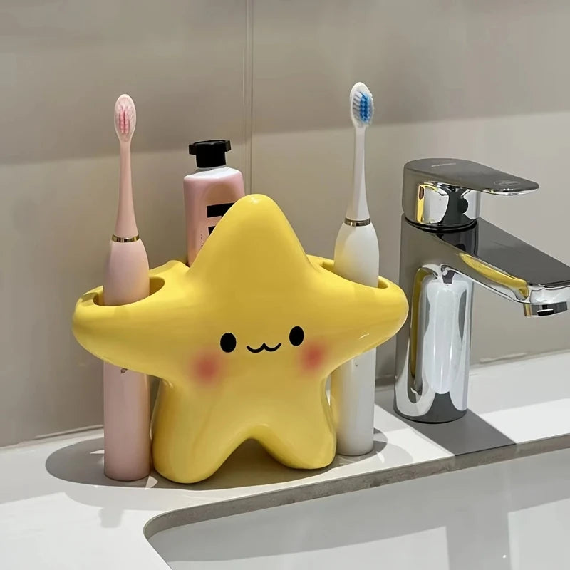2/1Pcs Star Toothbrush Toothpaste Storage Rack, Cute Facial Design, Creative Styling, Diverse Storage Without Taking Up Space