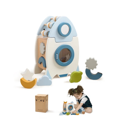 Montessori Toys Kids Wooden Rocket 5-in-1 Stacking Set Toys Baby Multifunctional Shape Cognitive Educational Block Toy Baby Gift