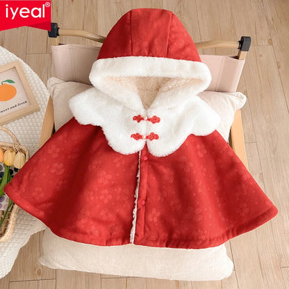 IYEAL  Baby Cloak For Autumn And Winter Outings, Children's Windproof Shawl With Plush Insulation, Baby Princess Super Cute Coat
