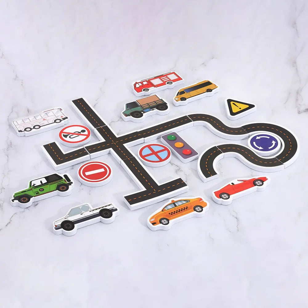 23 Pieces Bath Water Toy Sticky Wall City Traffic Car Road Rail Puzzle Vinyl 0-3Y 3-6Y 6-12Y 12+y 14+Y Bath Features