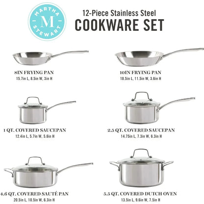 Castelle 10 Piece 18/8 Stainless Steel Induction Safe Pots and Pans Non-Toxic Cookware Set