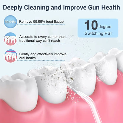 Oral Irrigator USB Rechargeable 10 Levels Water Flosser Portable Dental Water Jet 600ML Water Tank Household Teeth Cleaner