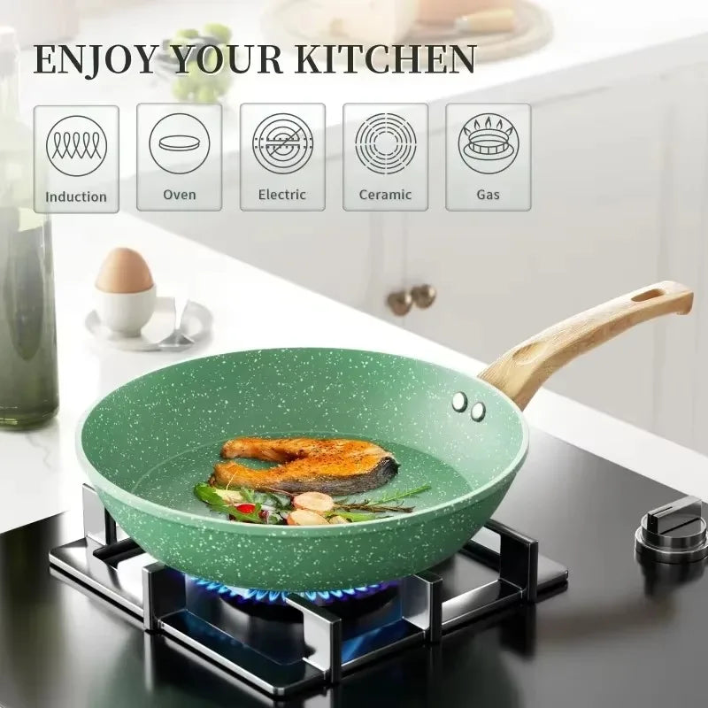 Hot Selling Innerwell Kitchen Frying Pan Stockpot Milk Pot 8Pcs/Sets with Lid Nonstick Nontoxic Cookware Suitable All Stoves