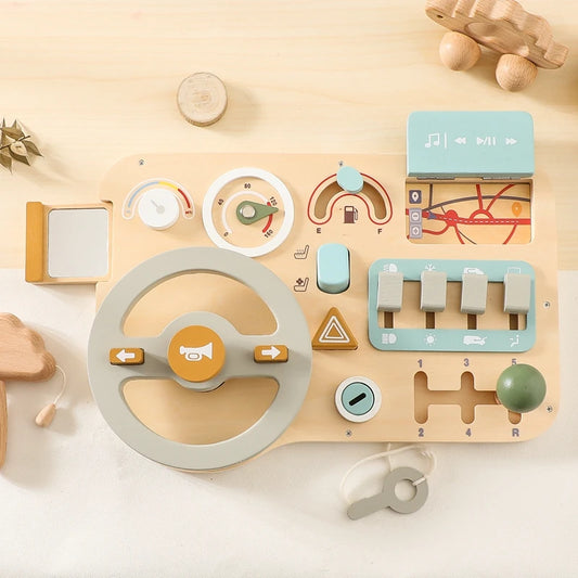 Montessori Toys Baby Wooden Car Steering Wheel  Activity Busy Board Baby Wooden Busy Board Early Education Learning Sensory Toys