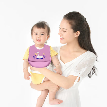 Kids Waterproof Baby Bibs Baby Stuff Cute Cartoon Animal Printed Bib Girl Boy Adjustable Soft Silicone Bib Baby Feeding Stuff