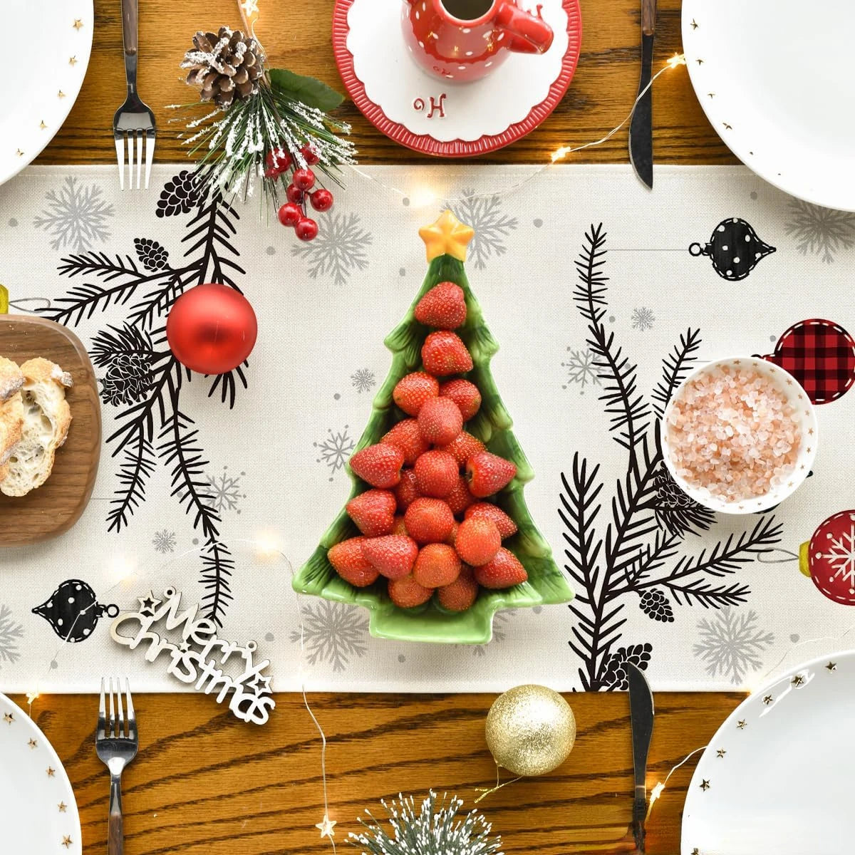 Merry Christmas Red Pine Trees Linen Table Runner Winter Xmas Holiday Party Kitchen Dining Table Decor Navidad Decorations 2025