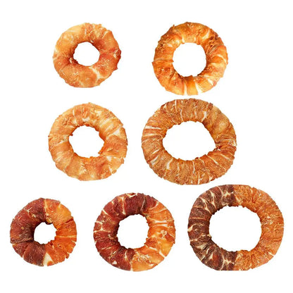 High-looking Dog Cowhide Chicken & Duck Doughnuts Shaped Small & Medium Dogs Pet Teething Bars Large Bite Resistant Dog Snacks
