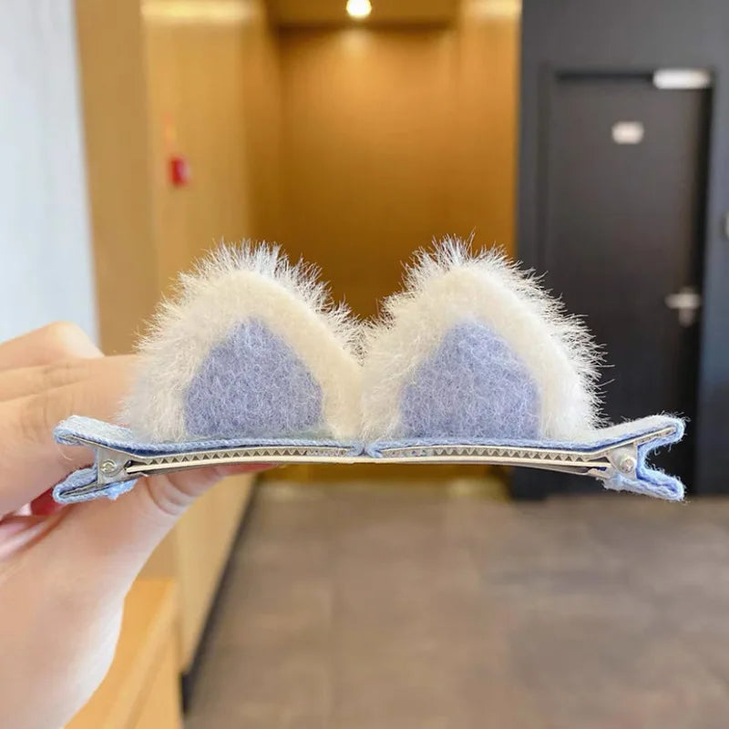 Plush Cat's Ears (Steamed Cat-Ear Shaped Bread) Children's Hair Clip Cute Cartoon Stereo Clip Little Girl's Hair Clip Clip Korea