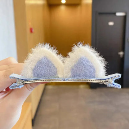 Plush Cat's Ears (Steamed Cat-Ear Shaped Bread) Children's Hair Clip Cute Cartoon Stereo Clip Little Girl's Hair Clip Clip Korea
