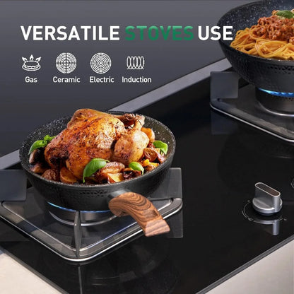 Clearance on Pots and Pans Set Non Stick, 15 Pcs Non Toxic Hammered Cookware Set, Black Granite Induction Kitchen Cooking Sets