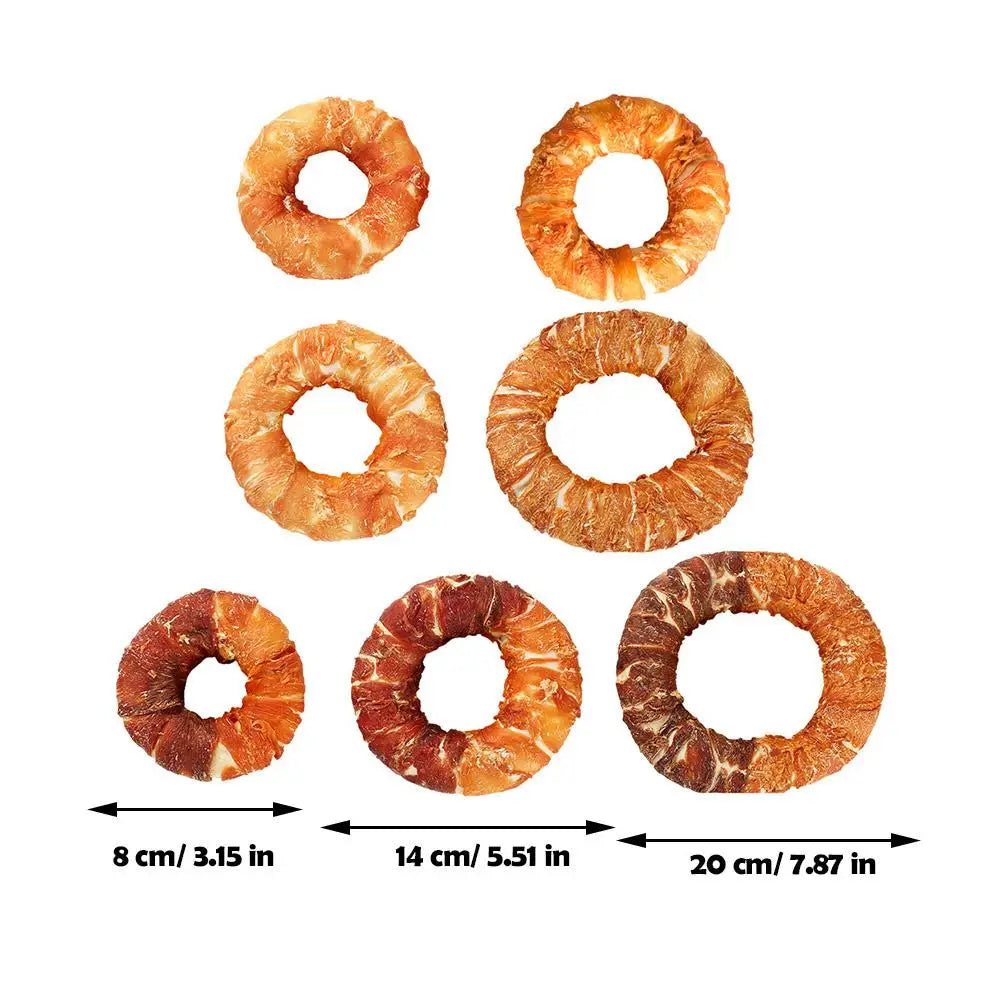 High-looking Dog Cowhide Chicken & Duck Doughnuts Shaped Small & Medium Dogs Pet Teething Bars Large Bite Resistant Dog Snacks