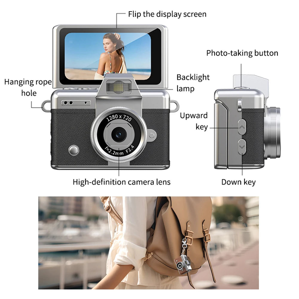 Mini Keychain Thumb Camera with 1080P HD Video Recording and 180° Flip Screen LCD Display Screen for Students 2026