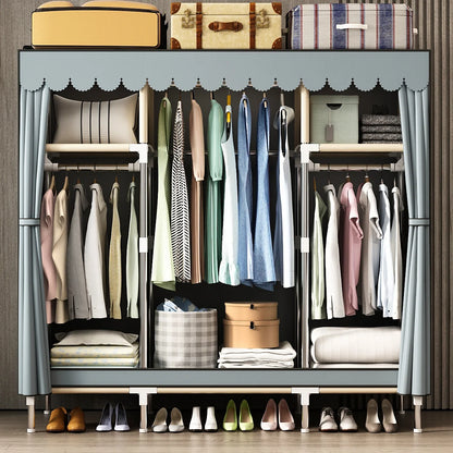 Spacious Wardrobe with Dustproof Cover - Durable Steel Frame - Ideal for Bedroom, Dorm, Entryway Organization