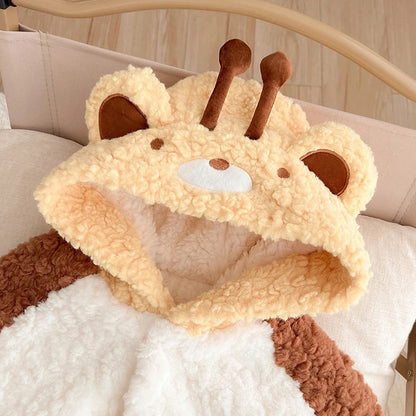 IYEAL Winter Cartoon Hooded Ears Warm Plus Fleece Coat Winter Baby Cute Cloak New Baby Clothing Baby Thickened Cloak