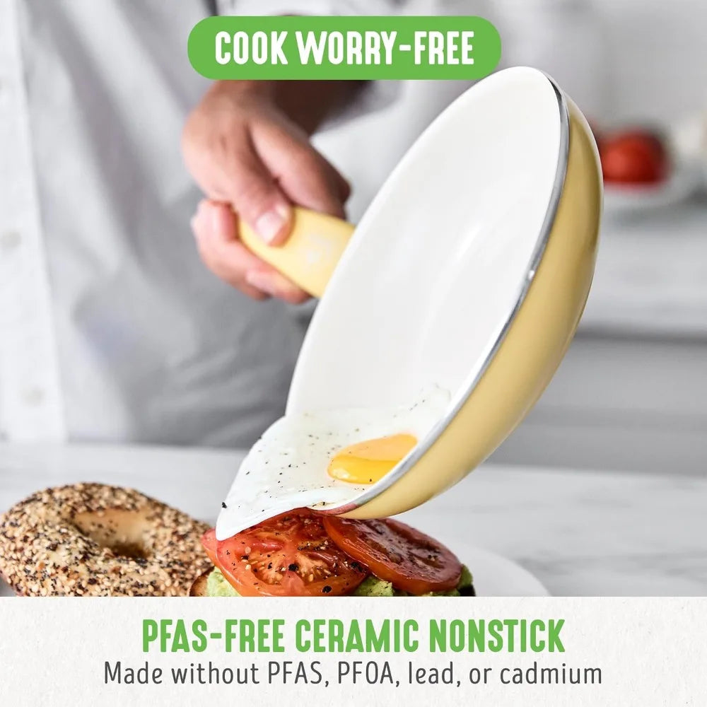 GreenLife Soft Grip Healthy Ceramic Nonstick 16 Piece Kitchen Cookware Pots and Frying Sauce Saute Pans Set, PFAS-Free with