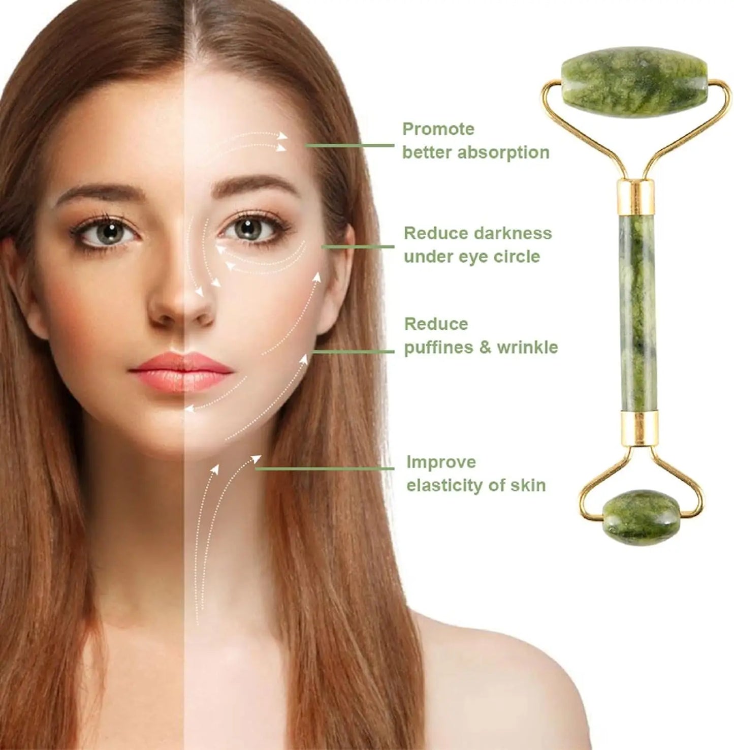 Gua Sha Jade Roller Facial Tools Face Roller and gua shua Set for Puffiness and Redness Reducing Skin Care Gift for Women Green