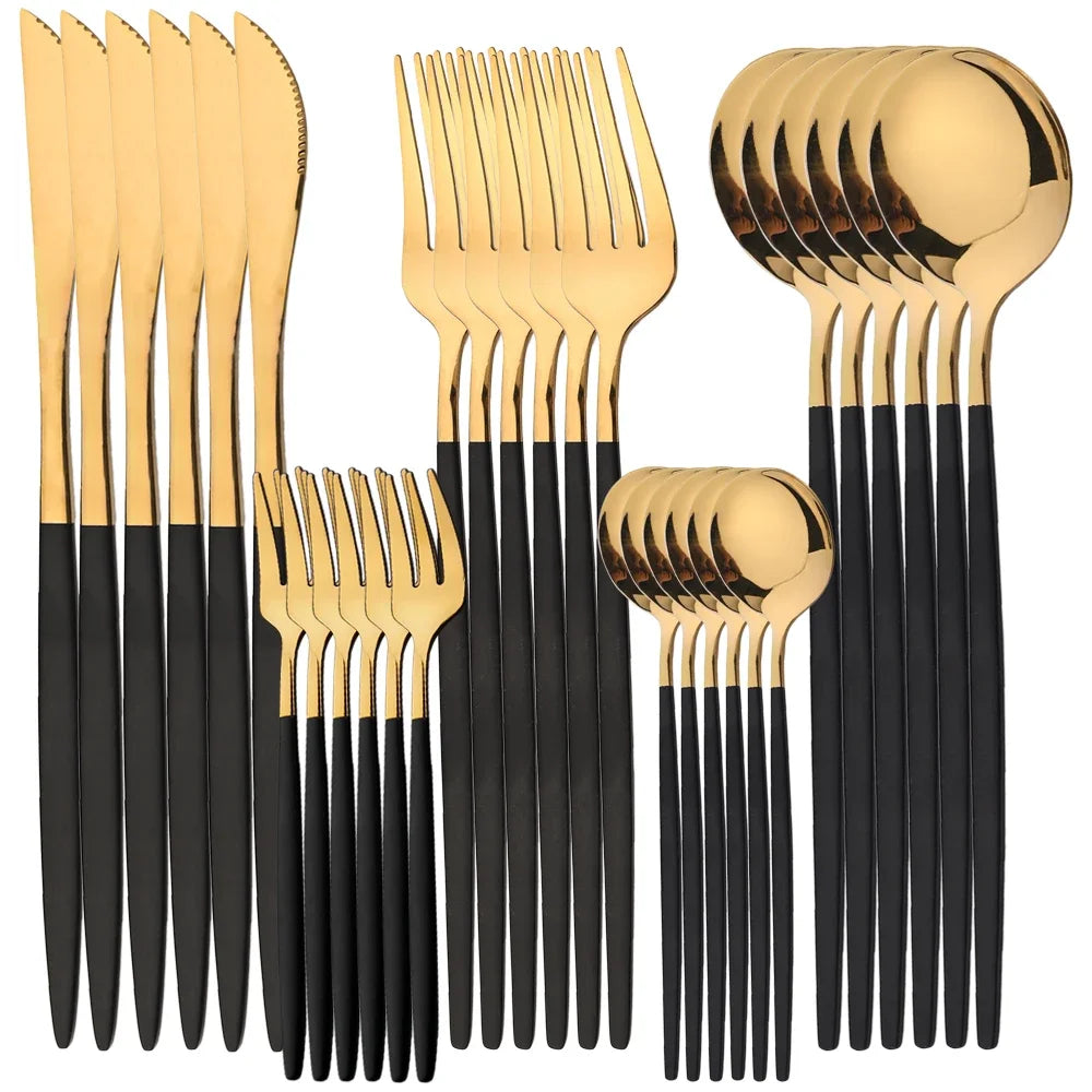 30 Piece Stainless Steel Cutlery Set | Knife Fork Tea Spoon Set