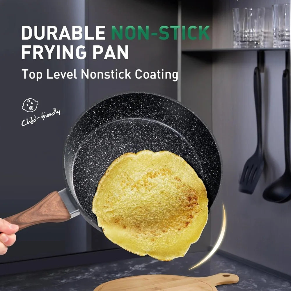 Clearance on Pots and Pans Set Non Stick, 15 Pcs Non Toxic Hammered Cookware Set, Black Granite Induction Kitchen Cooking Sets