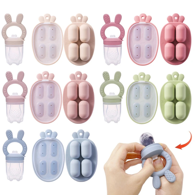 Bunny Animal Design Fruit Feeder Set Breast Milk Freezer Tray Food Soup Silicone Vegetable Feeder Nursing Toddler Teething Toy