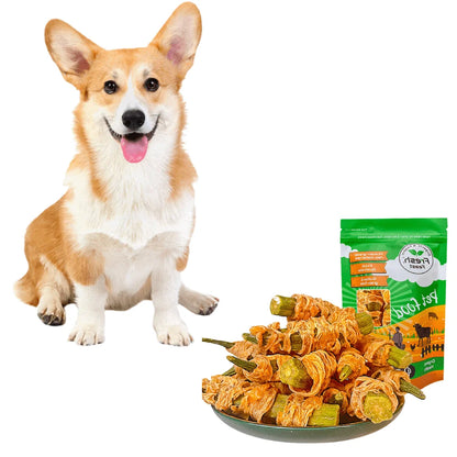 7.05oz/14.11oz(200g/400g) Chicken Wrapped Okra, All Natural Ingredients, Natural Dog Treats, Healthy, Easily Digestible