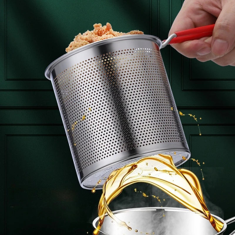 Stainless Steel Deep Fryer with Strainer Basket - Multi-Purpose Tempura & Chicken Frying Pan for Home/Commercial Use