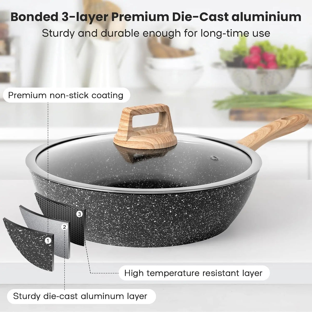12pcs Pots and Pans Set Non Stick Kitchen Cookware Sets Induction Cookware Nonstick Granite Cooking Set with Frying Pans