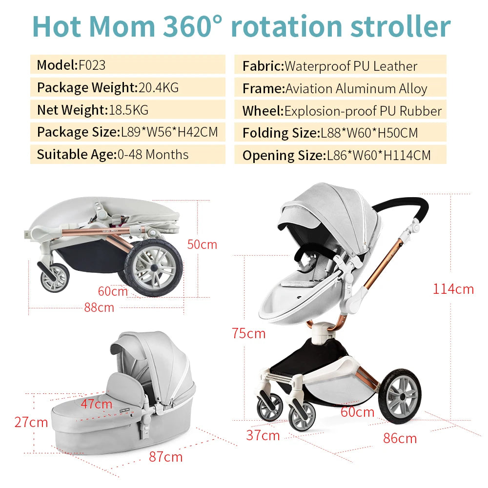Hot Mom F023 Light gray Baby Stroller Light 2 in 1 rotatas