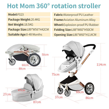 Hot Mom F023 Light gray Baby Stroller Light 2 in 1 rotatas
