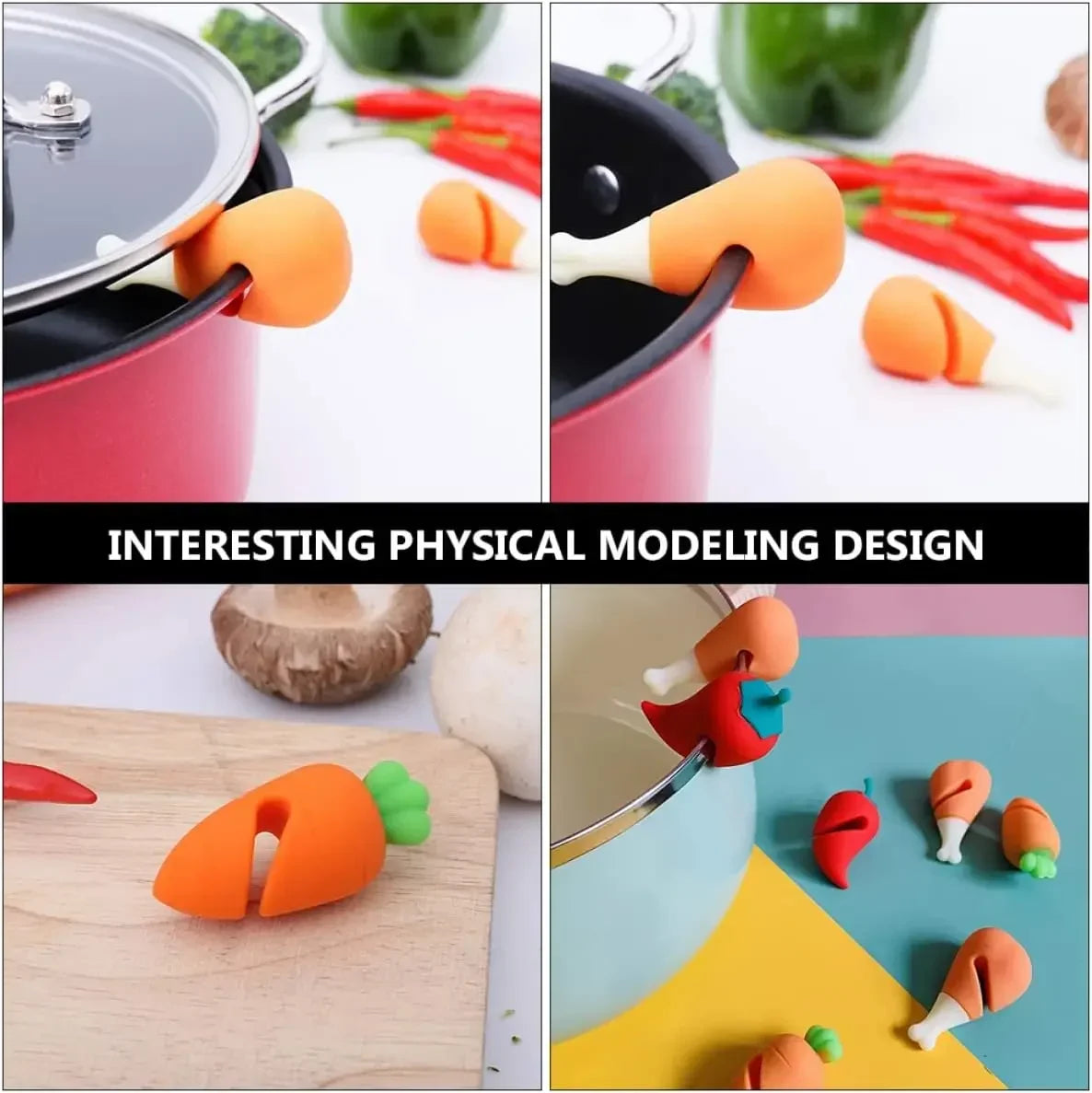 3/1PCS House Silicone Pot Lid Anti-Overflow Stoppers Pot Cover Lifter Holder Carrot Pepper Chicken Leg Sets Rack Kitchen Gadgets
