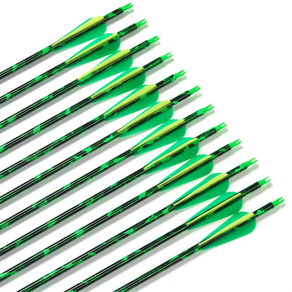 31.5" Mix Carbon Arrows Spine 500 Sport Target Shooting Arrow for Recurve Compound Long Bow 3" TPU Vane 100grain Tip ID6.2