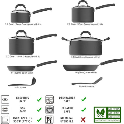 Hard Anodized Non-Stick 12-Piece Cookware Set, Black - Pots, Pans and Utensils