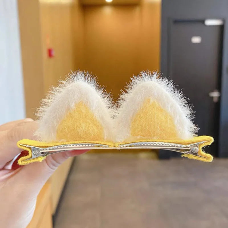 Plush Cat's Ears (Steamed Cat-Ear Shaped Bread) Children's Hair Clip Cute Cartoon Stereo Clip Little Girl's Hair Clip Clip Korea