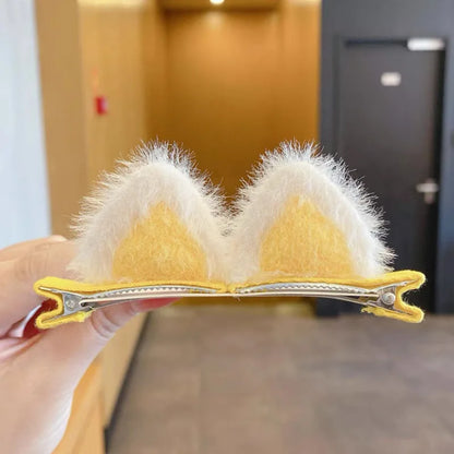 Plush Cat's Ears (Steamed Cat-Ear Shaped Bread) Children's Hair Clip Cute Cartoon Stereo Clip Little Girl's Hair Clip Clip Korea