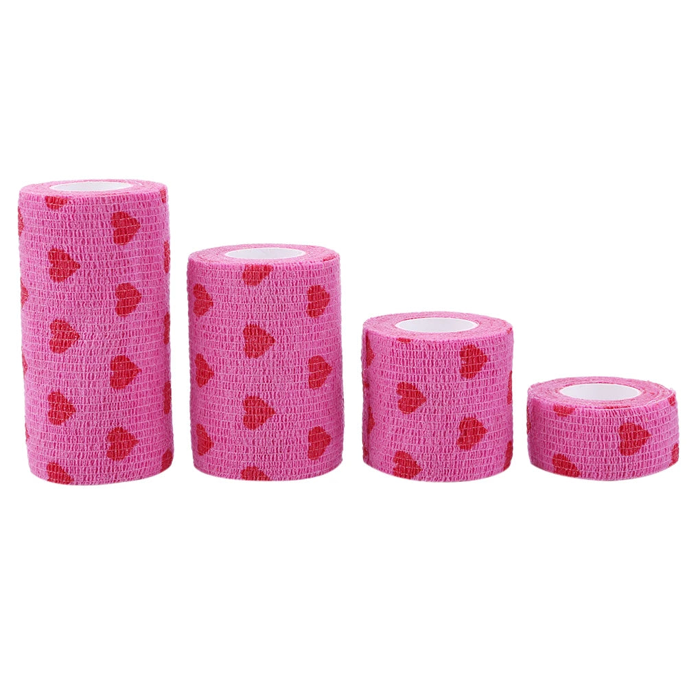 Rose Red Heart Rolls Bandages Elastic Nonwovens Bandage Non-woven Practical Beautiful Eco-friendly Elastoplast for Pets Animal