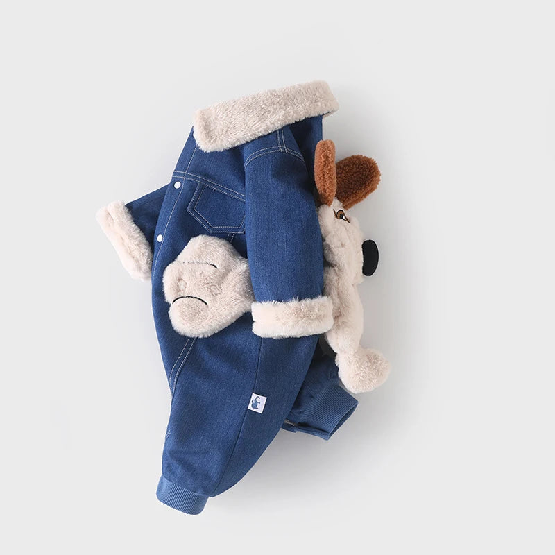 IYEAL Winter Thickened Baby Boys' Denim Outwear Long Sleeve Rompers Newborn Baby Warm Fleece Overalls