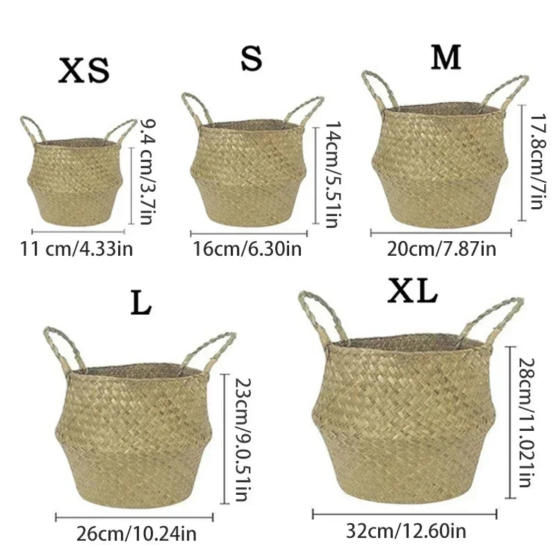 Rattan Flower Pots Container Storage Supplies Foldable Basket Weaved Storage Baskets with Handle Laundry Toys Sundries Organizer