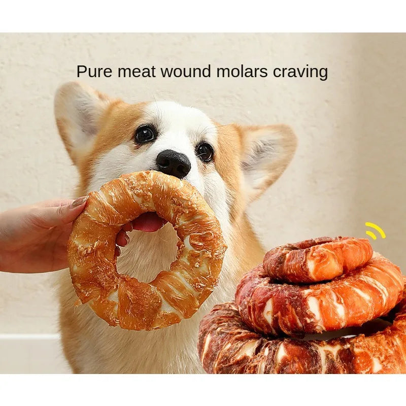 Pet Teething Stick Dog Kraft Chicken and Duck Donuts Interactive Rewards Dog Snacks Puppy Chewing Training Snacks Bite Resistant