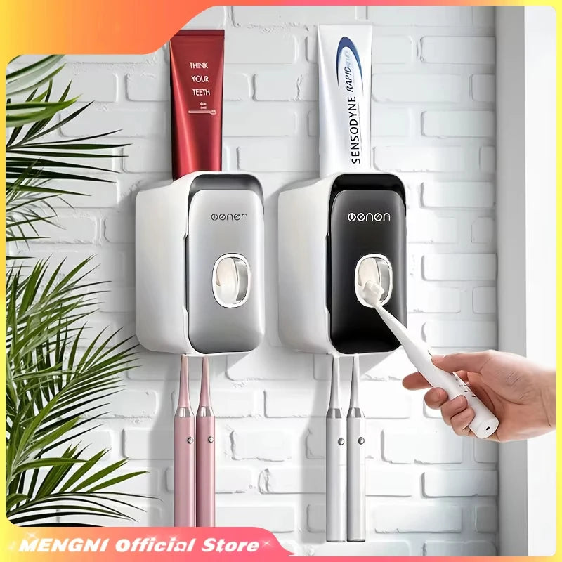 Toothpaste Dispenser Wall Mounted Bathroom Toothpaste Squeezer With Toothbrush Holder Rack Manual Operation Toothpaste Squeezer