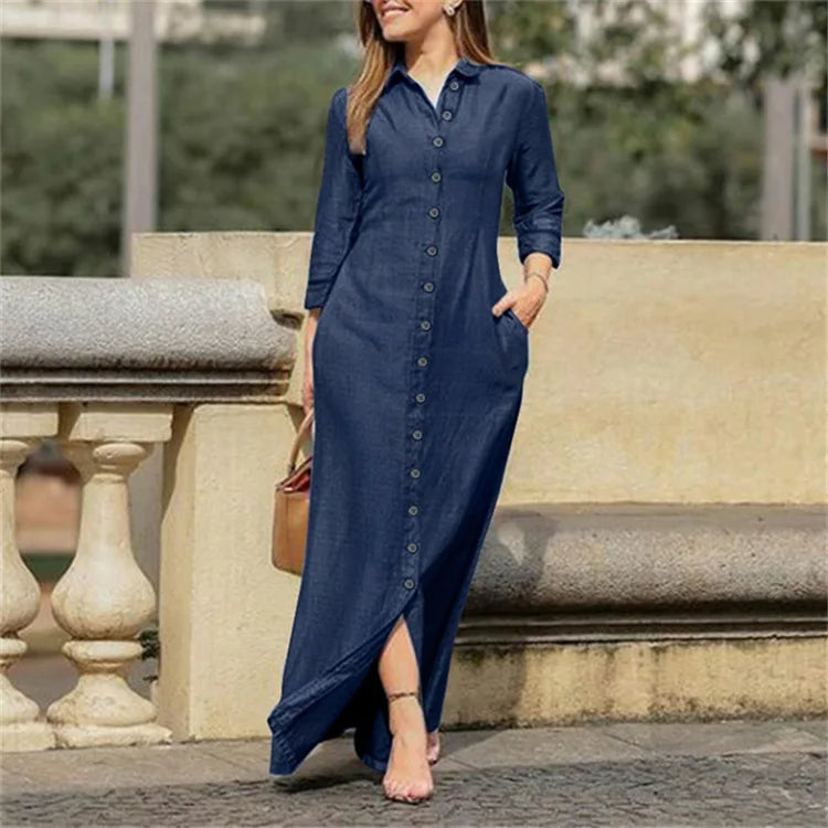 Elegant Women's Long Denim Dress