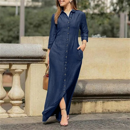Elegant Women's Long Denim Dress