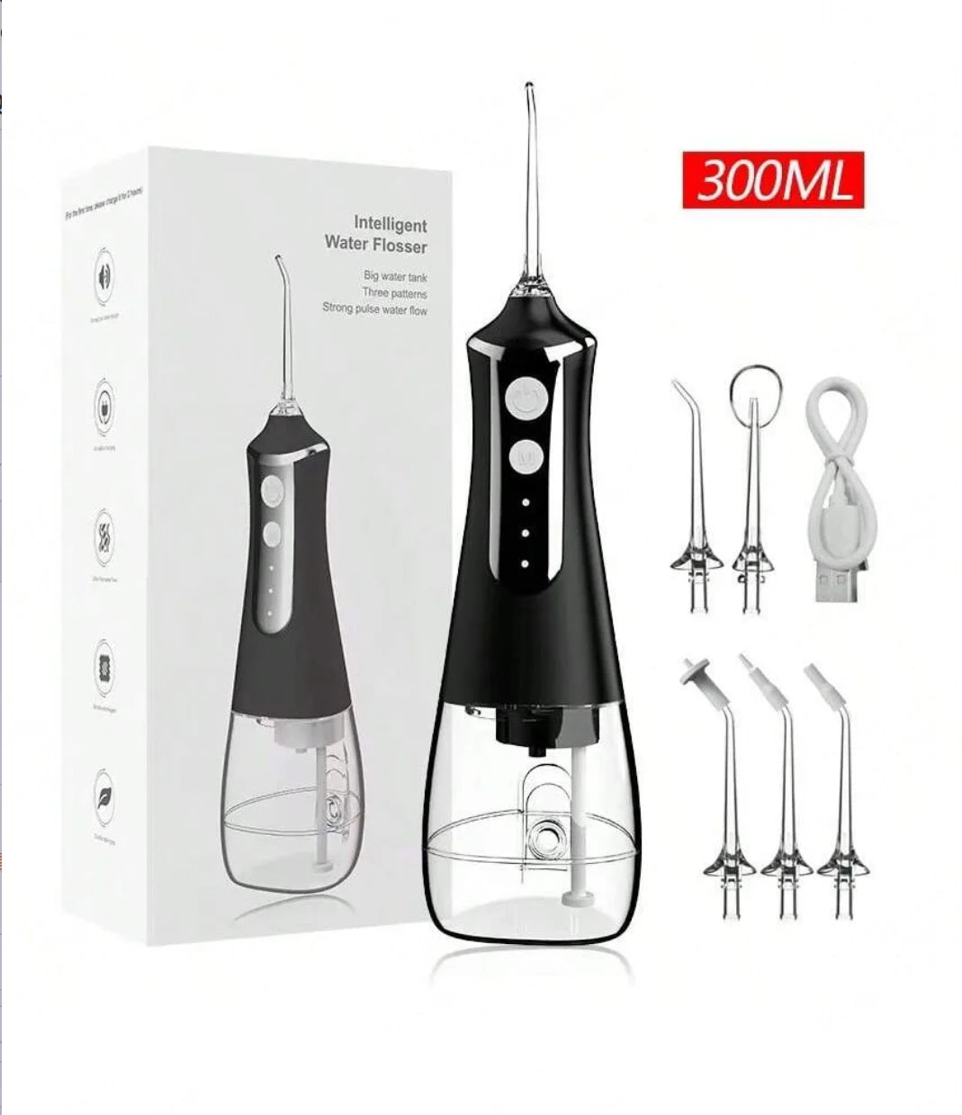 Dental Oral Irrigator Water Flosser Thread Teeth Pick Mouth Washing Machine 5 Nozzels 3 Modes USB Rechargeable 300ml Tank Dental