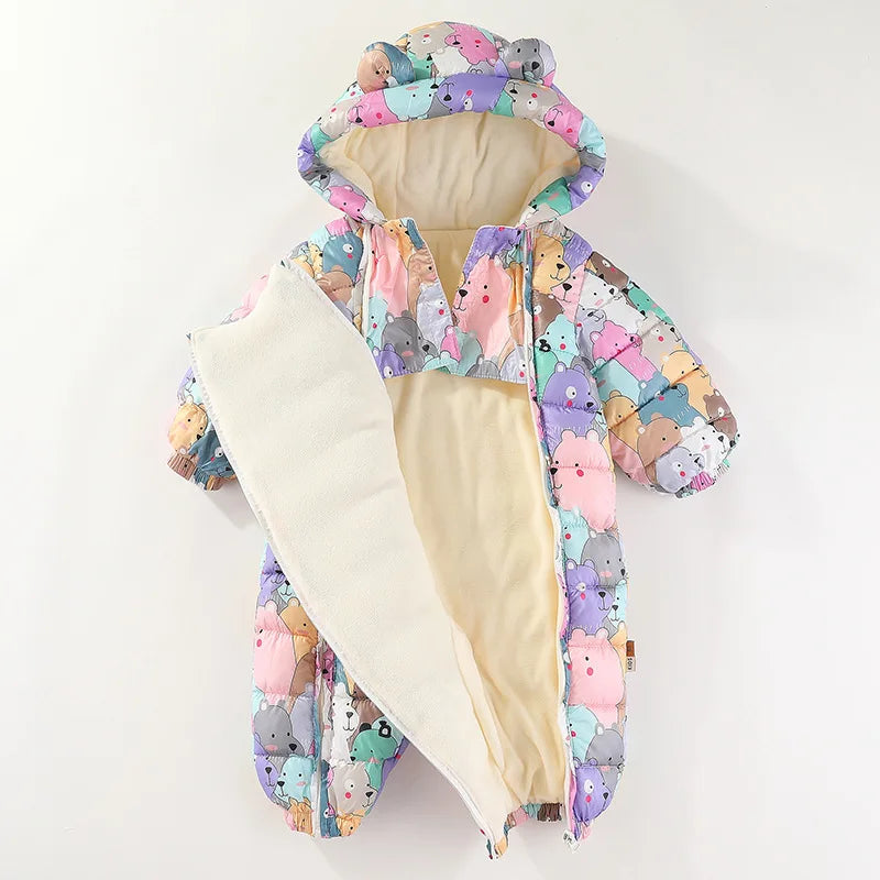 IYEAL Winter Warm Rompers Cartoon Hooded Baby Boys Girls Outerwear Infant  Jumpsuit Kids Down Cotton Overalls Snowsuits