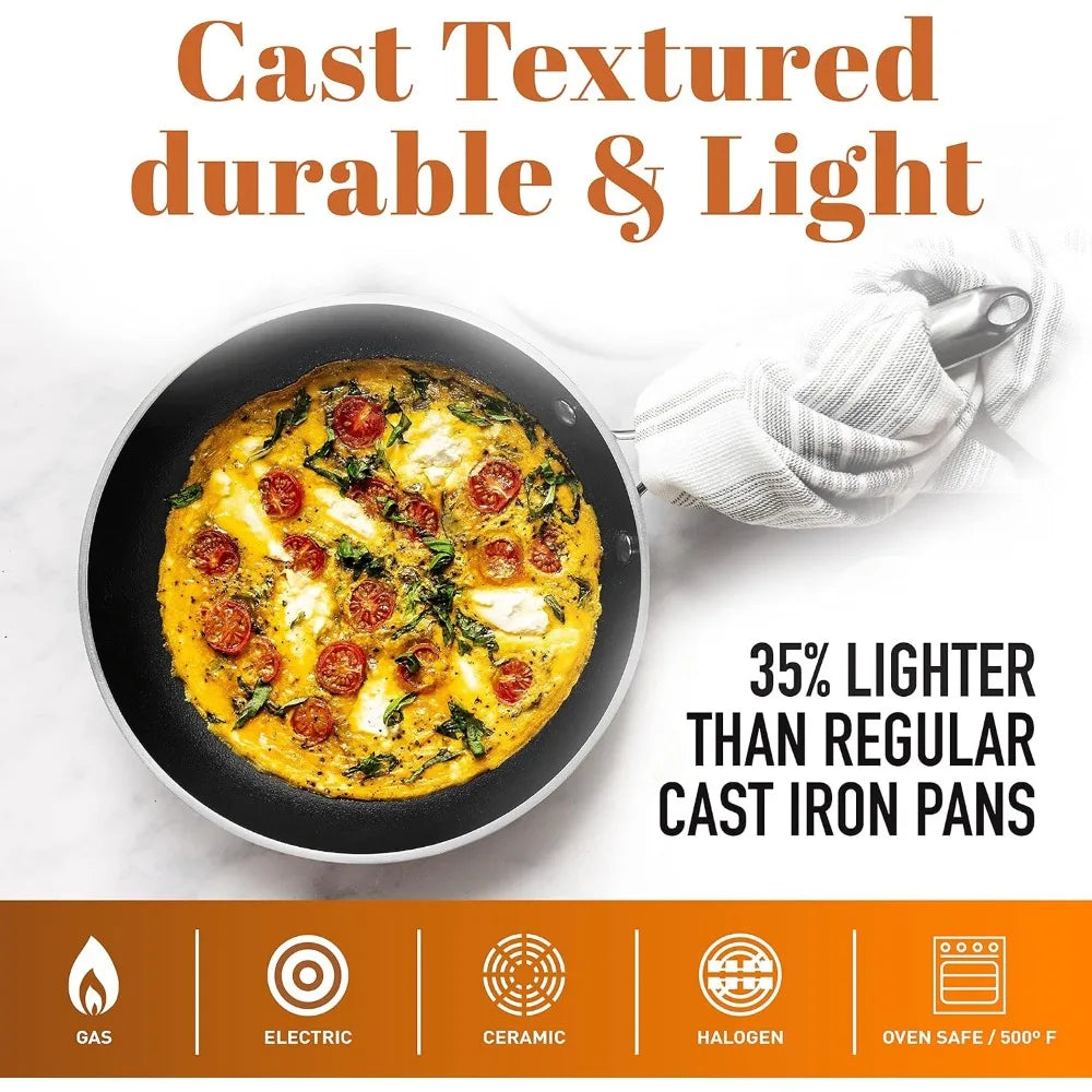 Copper Cast 5 Piece Cookware,Pots and Pan Set with Triple Coated Nonstick Copper Surface & Aluminum Composition for Even Heating