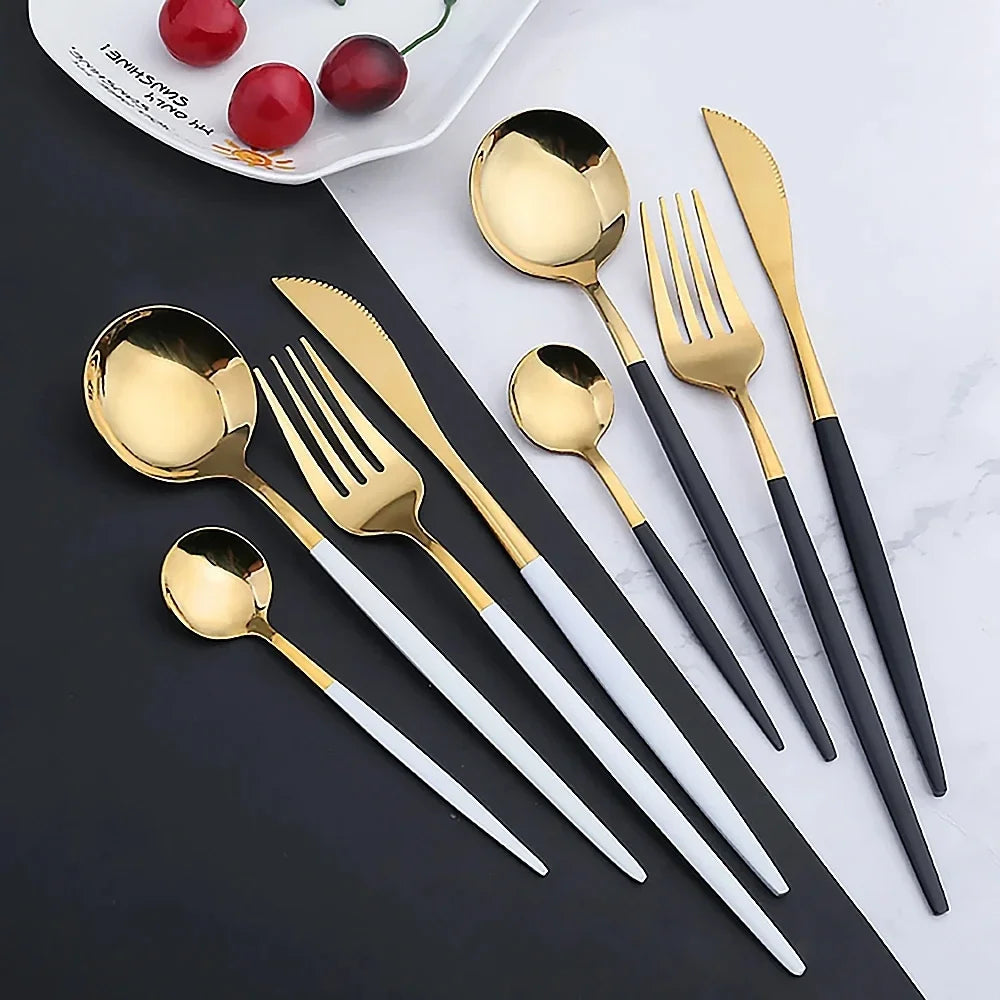 30 Piece Stainless Steel Cutlery Set | Knife Fork Tea Spoon Set