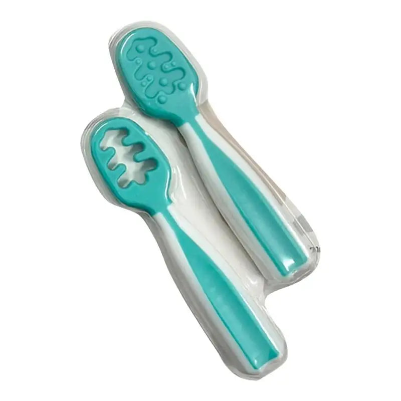 2Pcs Self Feeding Baby Spoon Teething Spoon Self Feeding Weaning Spoons for 6+ Months Babies Pureed Foods Feed Training