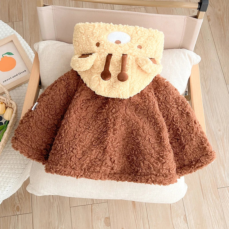 IYEAL Winter Cartoon Hooded Ears Warm Plus Fleece Coat Winter Baby Cute Cloak New Baby Clothing Baby Thickened Cloak