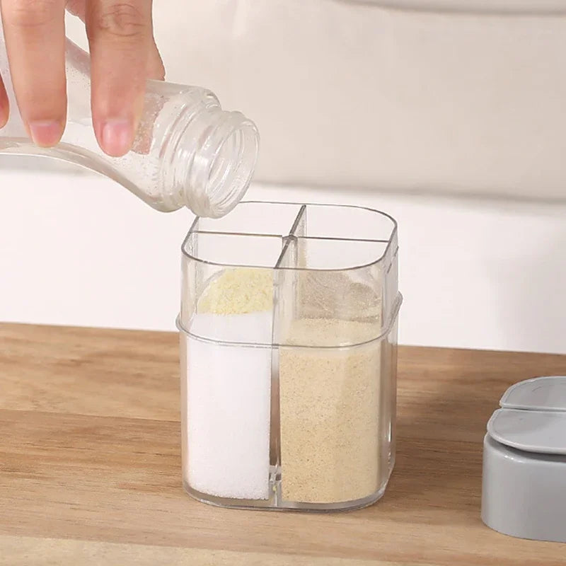 Camping Seasoning Jar with Lids Transparent Spice Dispenser 4 Compartment for Outdoor Cooking BBQ Tools Salt and Pepper Shaker