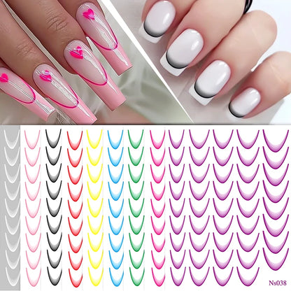 3D Gradient French Line Nail Stickers Rose Red Black Stripe Lines Sliders Nail Accessories Manicure Flower Butterfly Adhesive